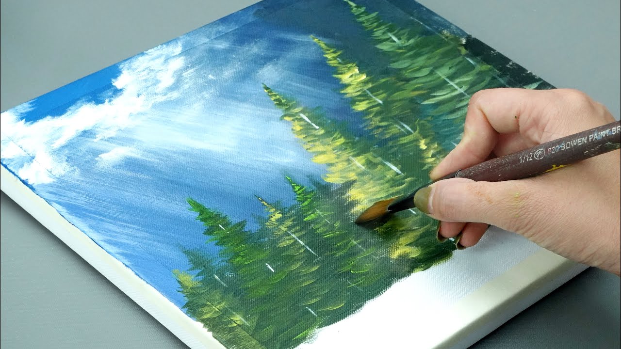 Easy Art /Painting the forest by the lake /Acrylic Painting Technique for Beginners YouTube