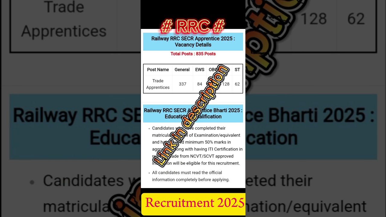 Railway RRC SECR recruitment 2025|| 