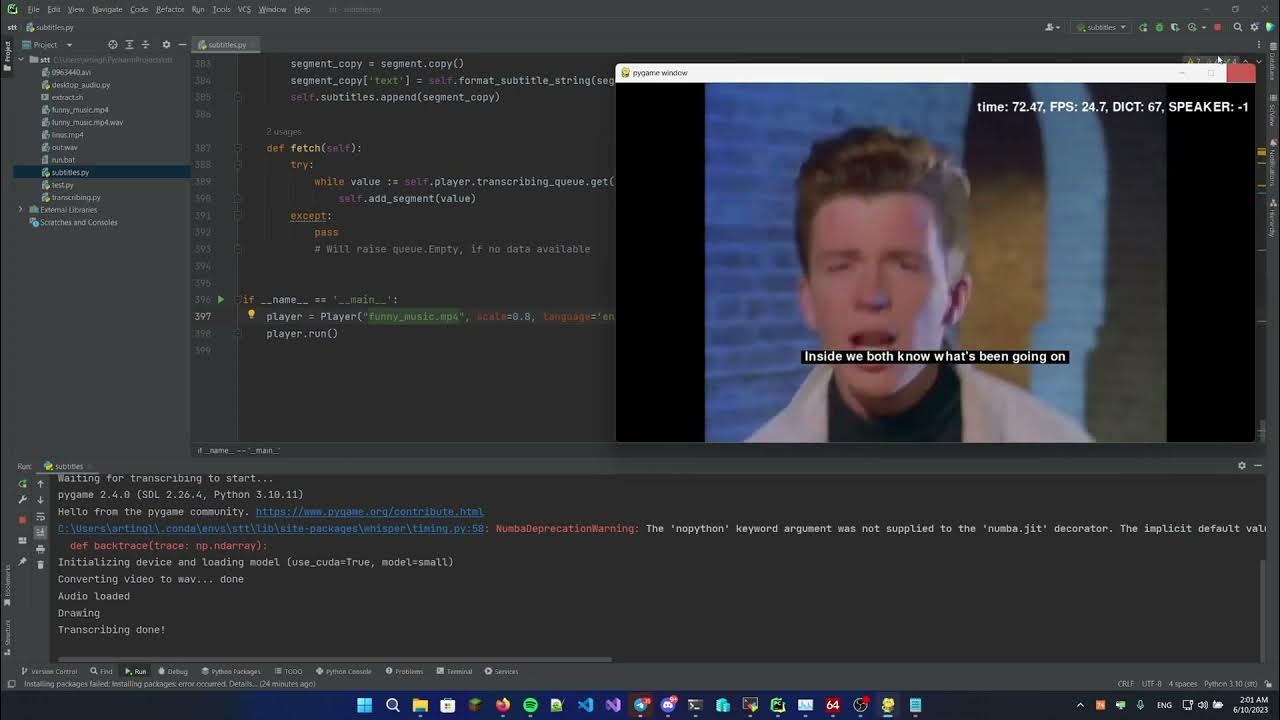 Real time speech to text using openai whisper locally on computer