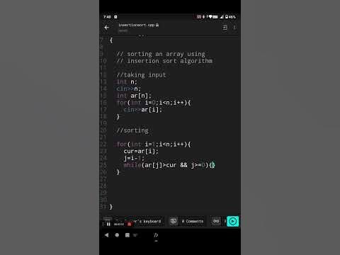 sorting array using insertion sort || c++ || programming - YouTube