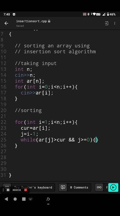 sorting array using insertion sort || c++ || programming - YouTube image.