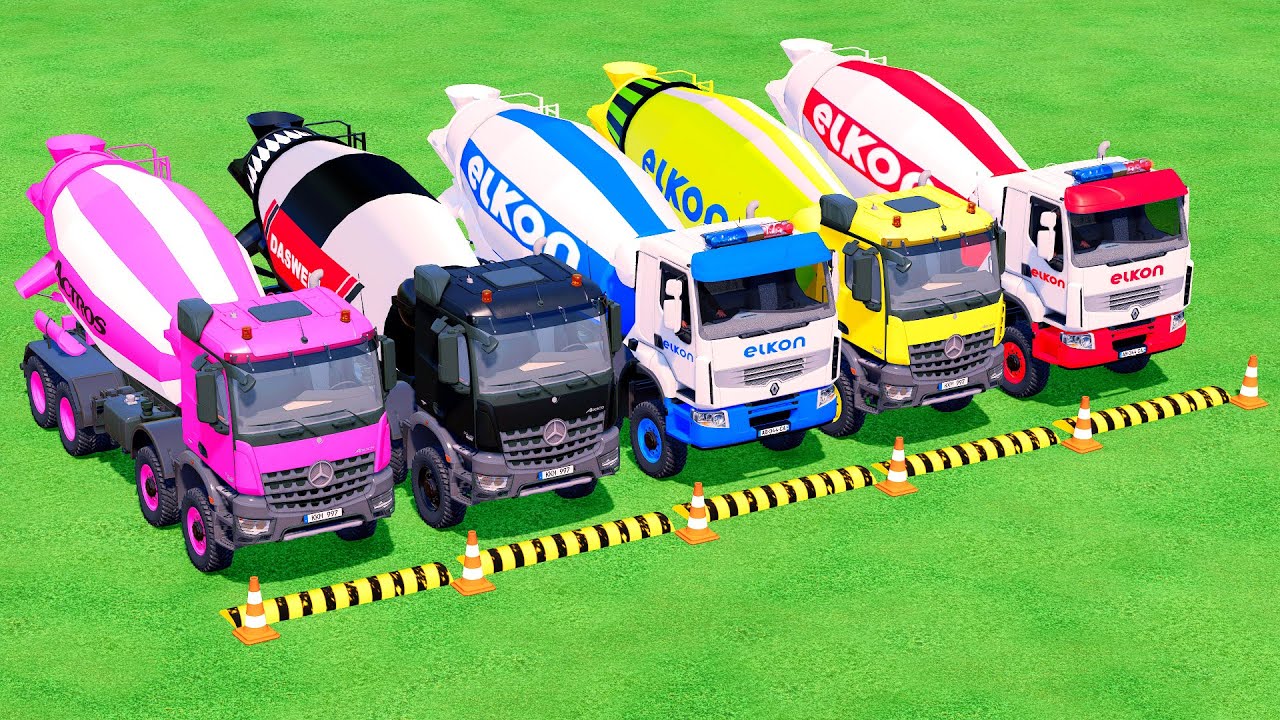TRANSPORTING ALL COLOR MIXER TRUCK WITH DOUBLE FLATBED VOLVO, MERCEDES, DUMP TRUCK - FS22 #26