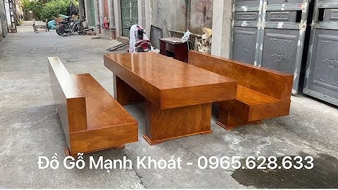 Bộ Bàn Ăn K3 Tựa ( Trường Kỷ ) gỗ Cẩm Vàng dày 20cm vân tuyển | Đồ Gỗ Mạnh Khoát