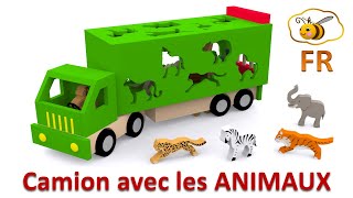 Apprends les animaux en français. Camion et animaux sauvages. Dessin animé pour enfants