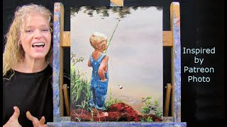 GONE FISHING-Learn How to Draw and Paint with Acrylics-Easy Paint and Sip at Home Beginner Tutorial