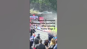 Remco Evenepoel crashes into journalist after winning Vuelta Stage 3 finish line #vueltaespaña