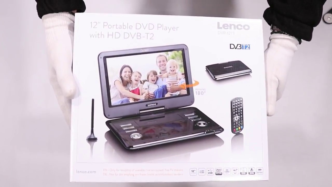 Lecteur DVD portable de 12 avec récepteur DVB-T2 Lenco DVP-1273