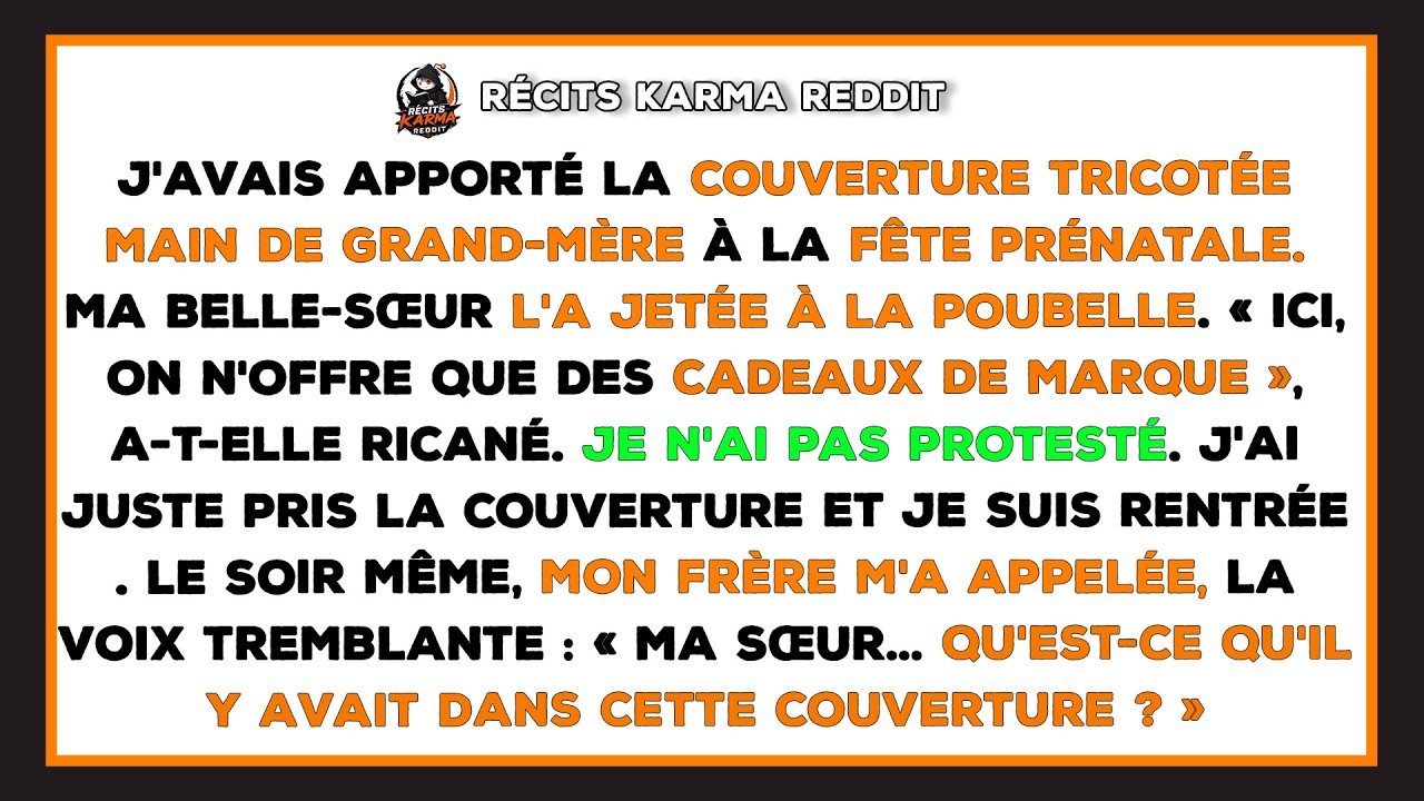 Le jour de la baby shower, ma belle-sœur a jeté un cadeau à la poubelle en riant. Ce n’était pas n’importe quel cadeau. C’était la dernière chose que ma grand-mère avait tricotée avant de mourir...