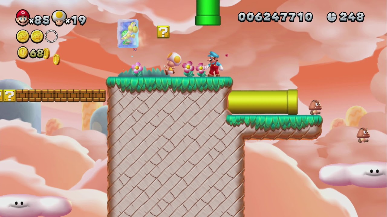 뉴 슈퍼마리오 브라더스 u 디럭스 #7 마시멜로 운해-4 통통구름으로 즐기는 하늘 스타코인 2인 플레이