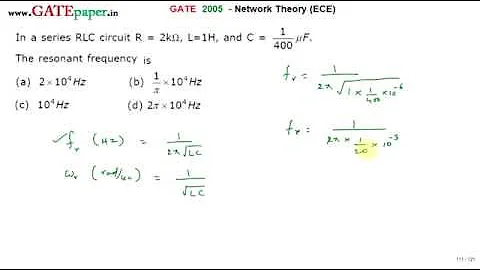 GATE 2005 ECE Find Resonant Frequency of series RLC circuit