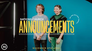 Nations Church Video Announcements | November 6th, 2022