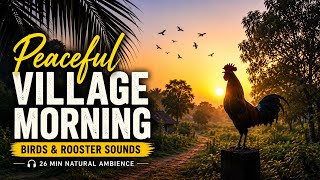 Peaceful Rural India Morning Ambience 🌅 | Natural Birds, Distant Majestic Rooster & Village Sounds 