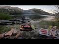 Solo Fishing and Camping, Bonfire BBQ and Breakfast at The Mountain Lake