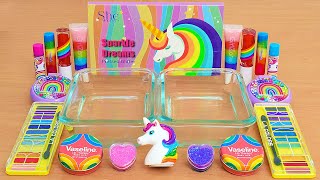 Rainbow Unicorn Slime - Mixing Makeup Eyeshadow Into Slime ASMR