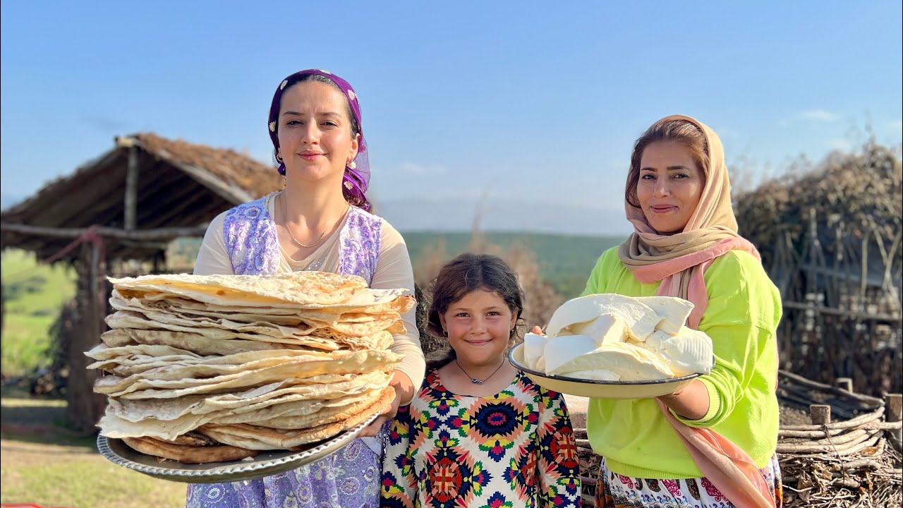 Кочевая жизнь в Иране | Приготовление курицы абгушт, хлеба танури и сыра в горах