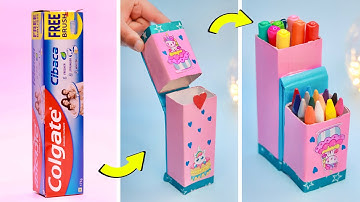How to make pencil box from waste Colgate box || DIY unicorn pencil box and pen holder