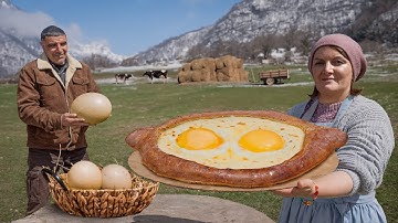 Making A Really Big Georgian Khachapuri with Rare Ostrich Eggs!