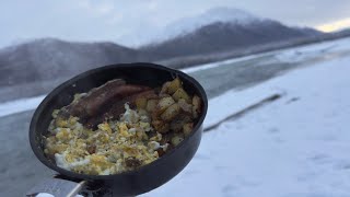 Sausage Breakfast on Glacier River in Alaska 