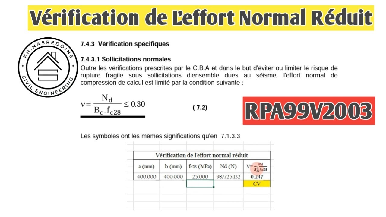 séance 14 : Vérification de l'effort normal réduit | Selon RPA99V2003 ...
