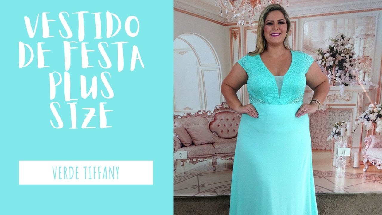 vestido plus size festa verde tiffany