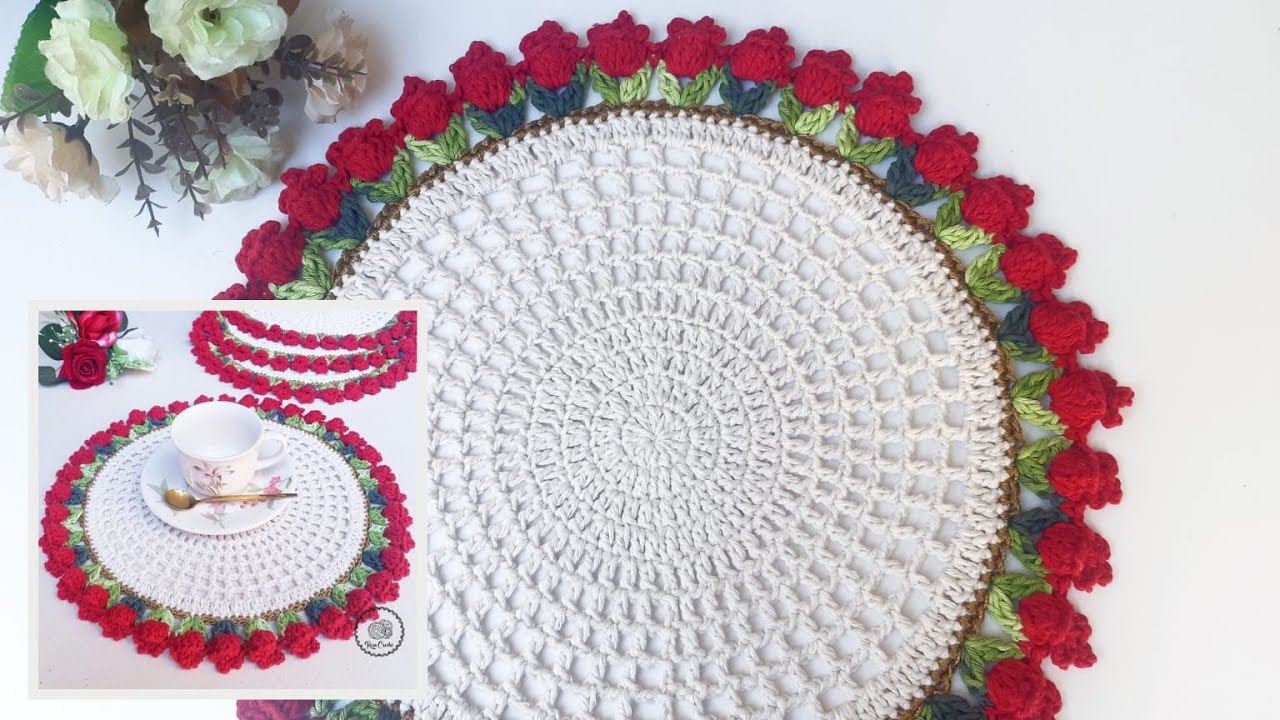 Sousplat Tulipas Econômico passo a passo completo - Jogo americano de croche