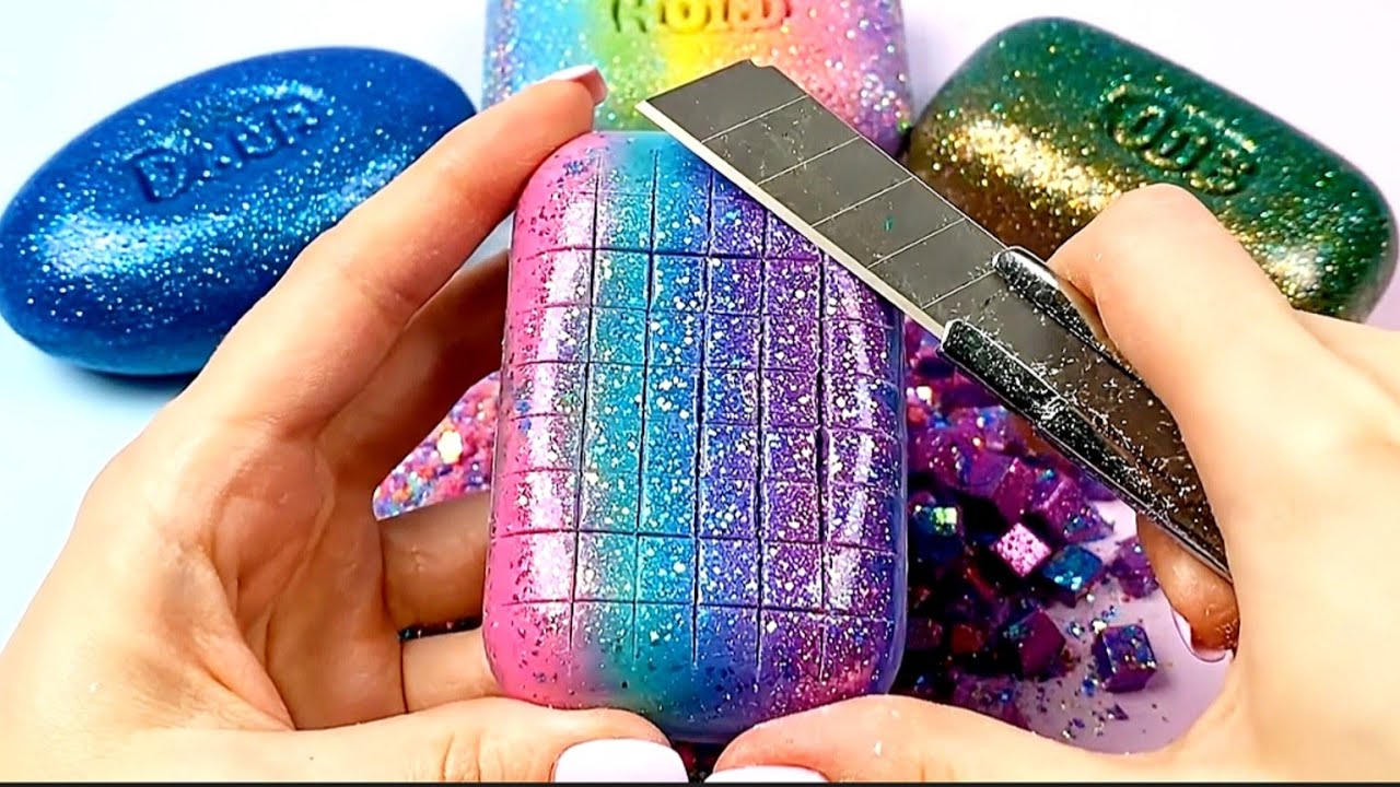 AI Shiny Glitter Soap Cutting  ASMR 🔪🧼 | Tiny Squares Explosion ✨