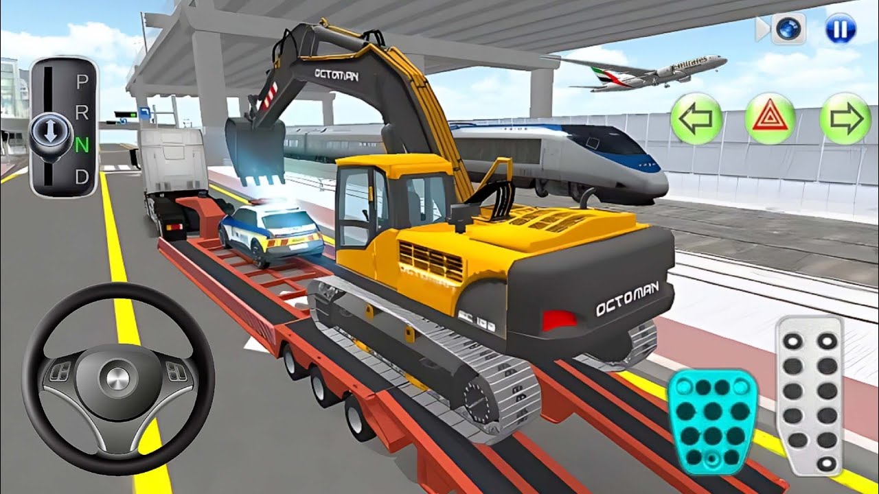 Taskmaster Driving Simulator New Heavy Excavator & Police car Transport by Trailer Truck - 3D ...
