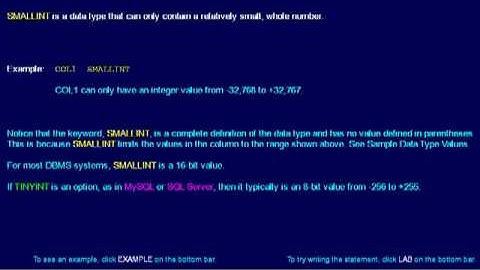 SQL 040 Data Types, Exact Numeric, SMALLINT