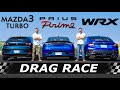 2023 Toyota Prius Prime vs Mazda3 Turbo vs Subaru WRX // DRAG &amp; ROLL RACE