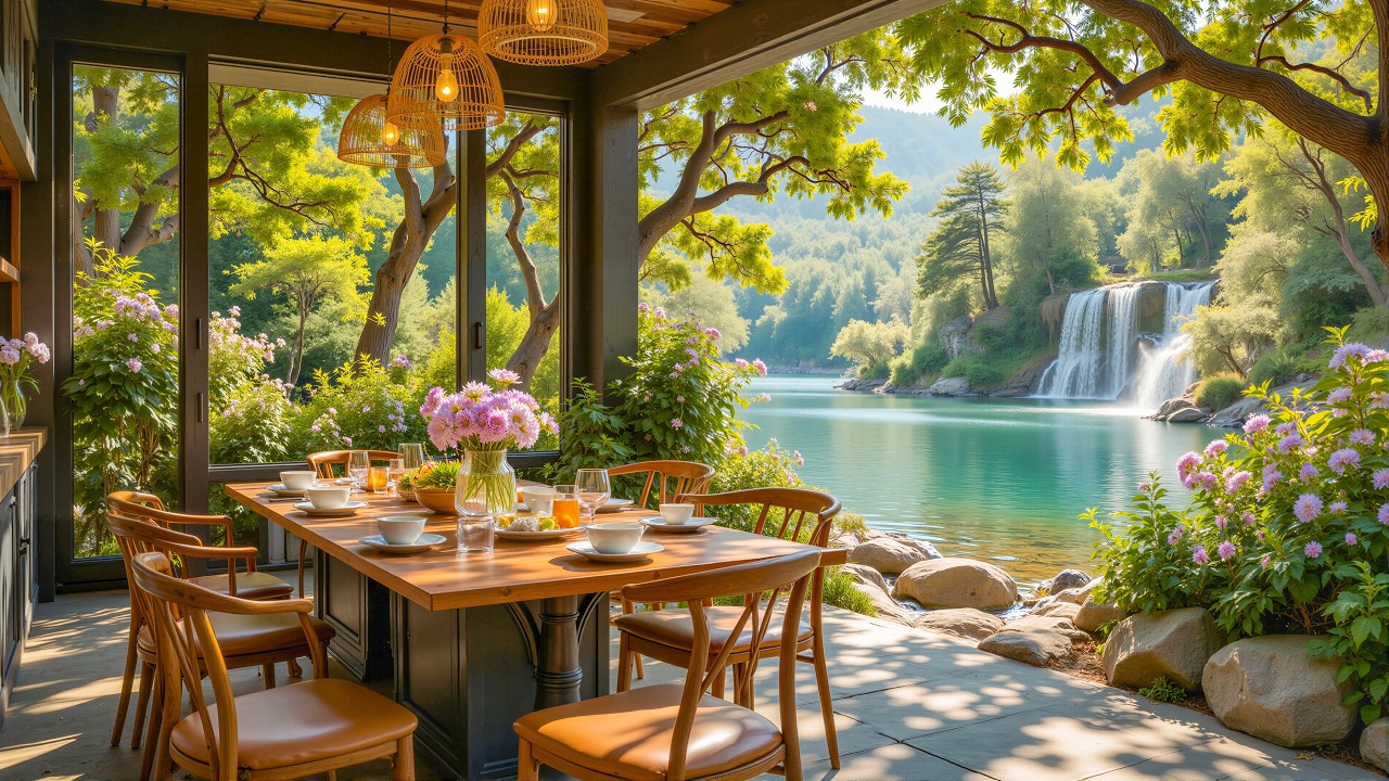 March Spring Morning at Cozy Spring Cabin Lakeside Ambience 🌿 Relaxing Piano Music for Work, Study