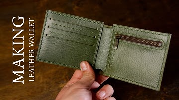 Detailed guide to making a leather bifold wallet with a zipper coin pocket. Leather craft tutorial.