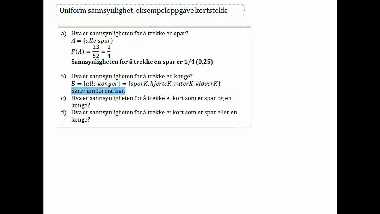 1T: Uniform sannsynlighet eksempeloppgave