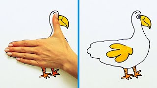Алақанмен құсты салу. Рисуем птиц руками. How to draw animal with your hand.