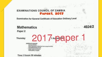 G12 ECZ MATHEMATICS PAPER 1, 2017. #ecz #maths #solution