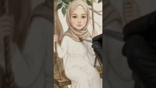 Beautiful Hijab Girl on Swing 🎨✨ | Easy Drawing & Painting #Shorts #Art #painting