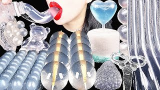 ASMR CLEAR FOODS 투명 디저트먹방, CLEAR JELLY, EDIBLE SPOONS, POPPING BOBA, PEEPS, DRINKING SOUNDS 신기한 물먹방