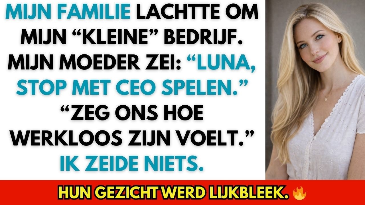 Het was een gewone zondag aan de eettafel, tot mijn moeder mijn visitekaartjes als onderzetters gebruikte en tegen iedereen zei: "Luna schat, als je klaar bent met CEO spelen, laat ons dan weten...