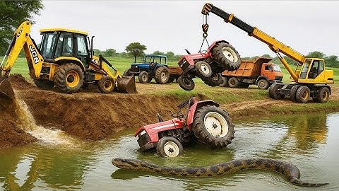 JCB 3DX vs Muddy Crane Mega Rescue | Tractor Stuck in Deep Mud 🚜💥 Real Heavy Recovery Operation