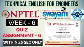 Technical English for Enginners - NPTEL || WEEK 6 ASSIGNMENT SOLUTION ||