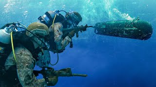 Skilled US Combat Divers in Action During Silent Underwater Assault Training Mission