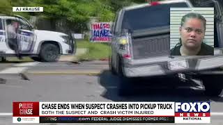 Police chase ends when suspect crashes into pickup truck