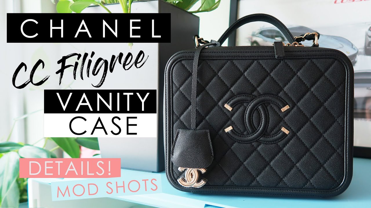 Chanel Filigree Vanity Case Quilted Caviar Goldtone Small Black  GB