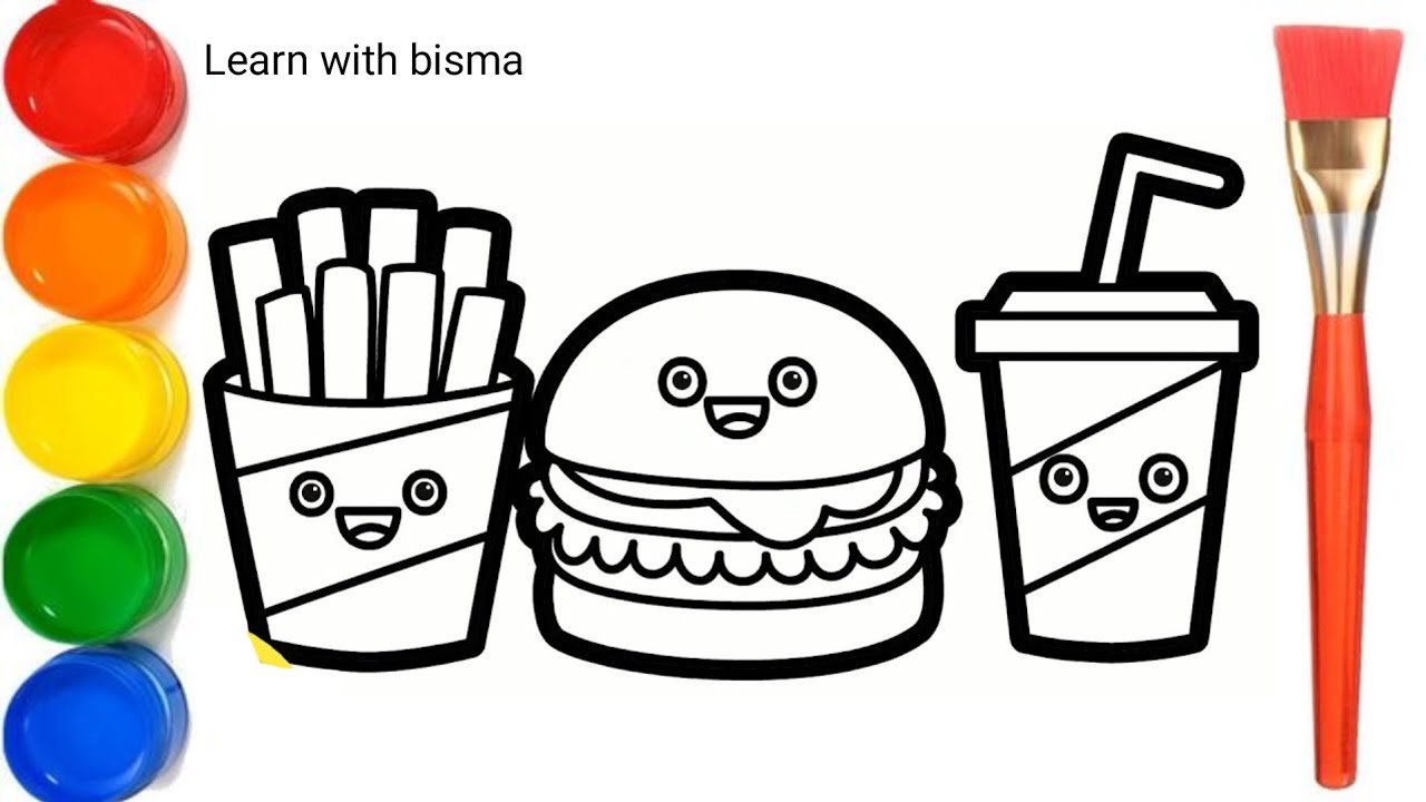 How to Draw fast food drawing, Painting and Coloring for Kids ...
