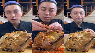 ASMR SHEEP'S HEAD WITH SPICY GARLIC SAUCE EATING