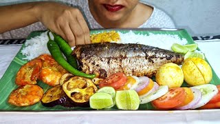 ASMR Whole Fried Fish, Spicy Prawns and Egg Curry,Onion and Rice Eating | Indian Style | Crispy ASMR