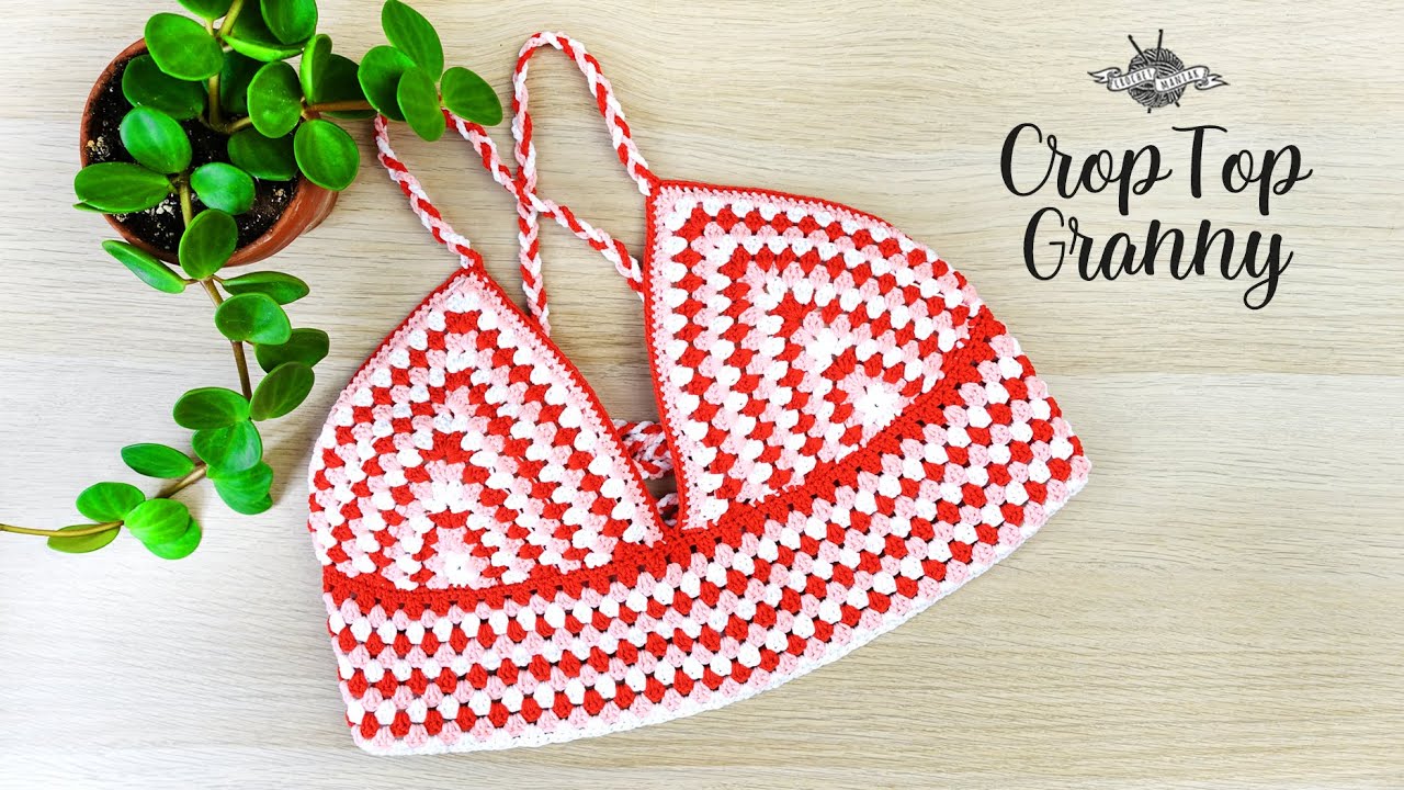 CROP TOP "Granny" au crochet avec bonnet soutient gorge facile et rapide