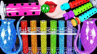 ASMR RAINBOW DRINKS *JELLO SHOOTER, EDIBLE FROG EGG, BOBA WATER* DRINK SOUNDS MUKBANG 무지개 신기한 물 먹방