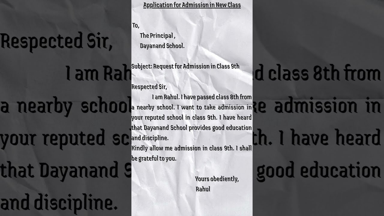 Application for Admission in Class | Best Admission Request Format