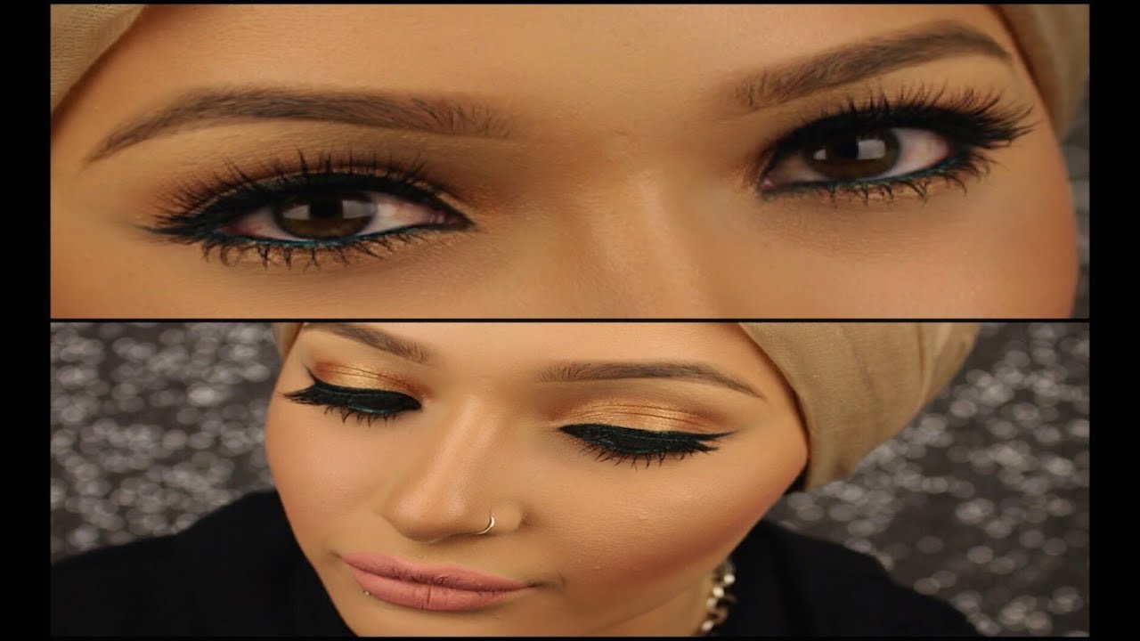 Long Wearing Gold Eye Makeup With A Pop Of Color