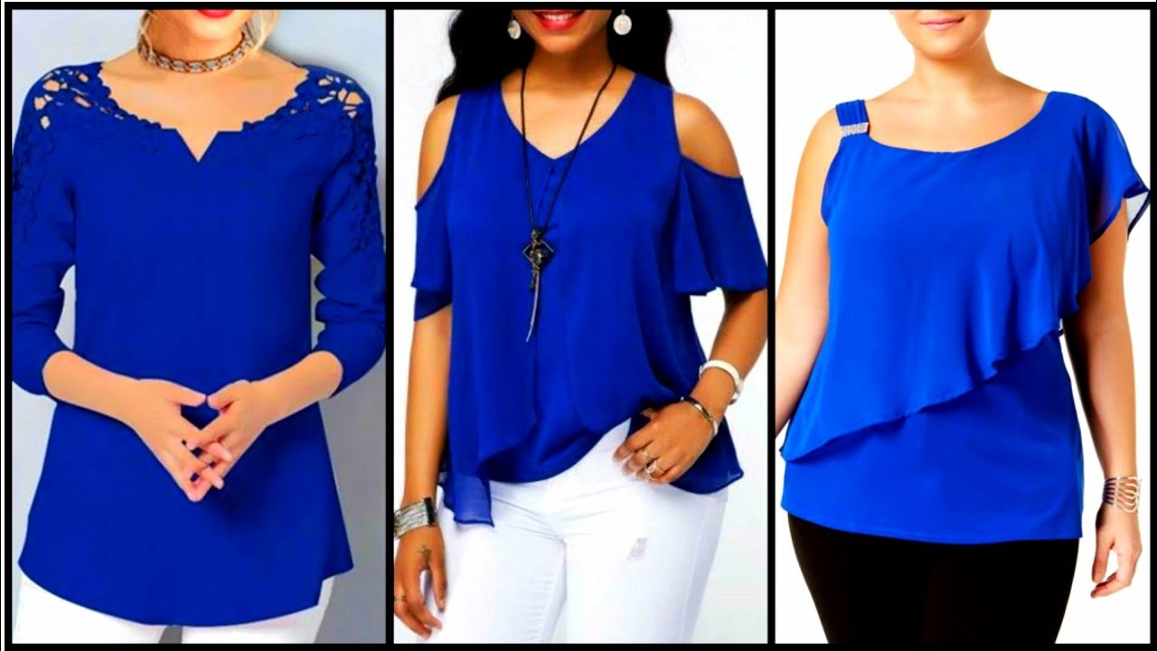 BLUE COLLECTION WOMENS TRENDING TOPS DESIGNS CHIFFON BLOUSE ...